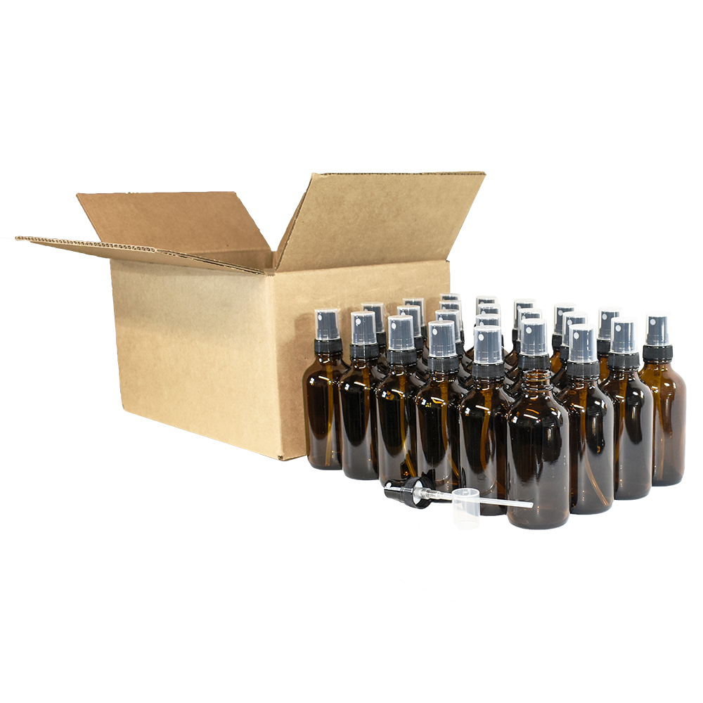 4 oz. Amber Boston Round with Black Fine-Mist Sprayer (Ribbed) (22/400) (V23) (V8)