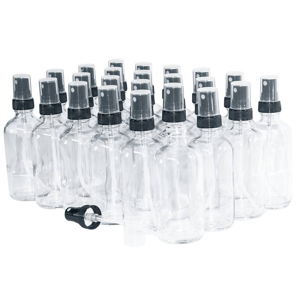 4 oz. Clear Boston Round with Black Fine-Mist Sprayer (Ribbed) (22/400) (V23) (V8)