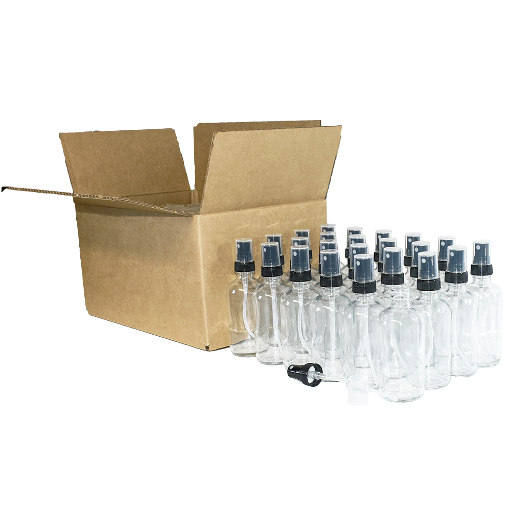 4 oz. Clear Boston Round with Black Fine-Mist Sprayer (Ribbed) (22/400) (V23) (V8)