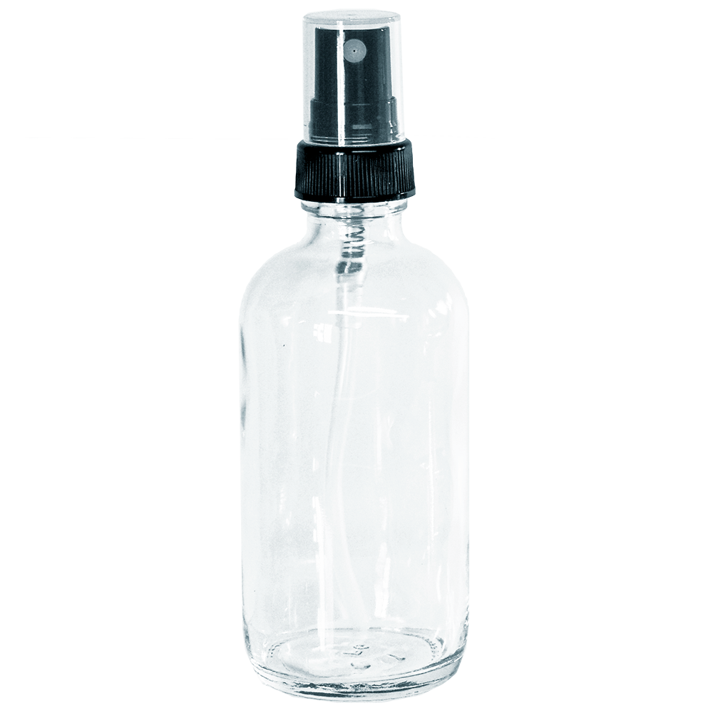 4 oz. Clear Boston Round with Black Fine-Mist Sprayer (Ribbed) (22/400) (V23) (V8)