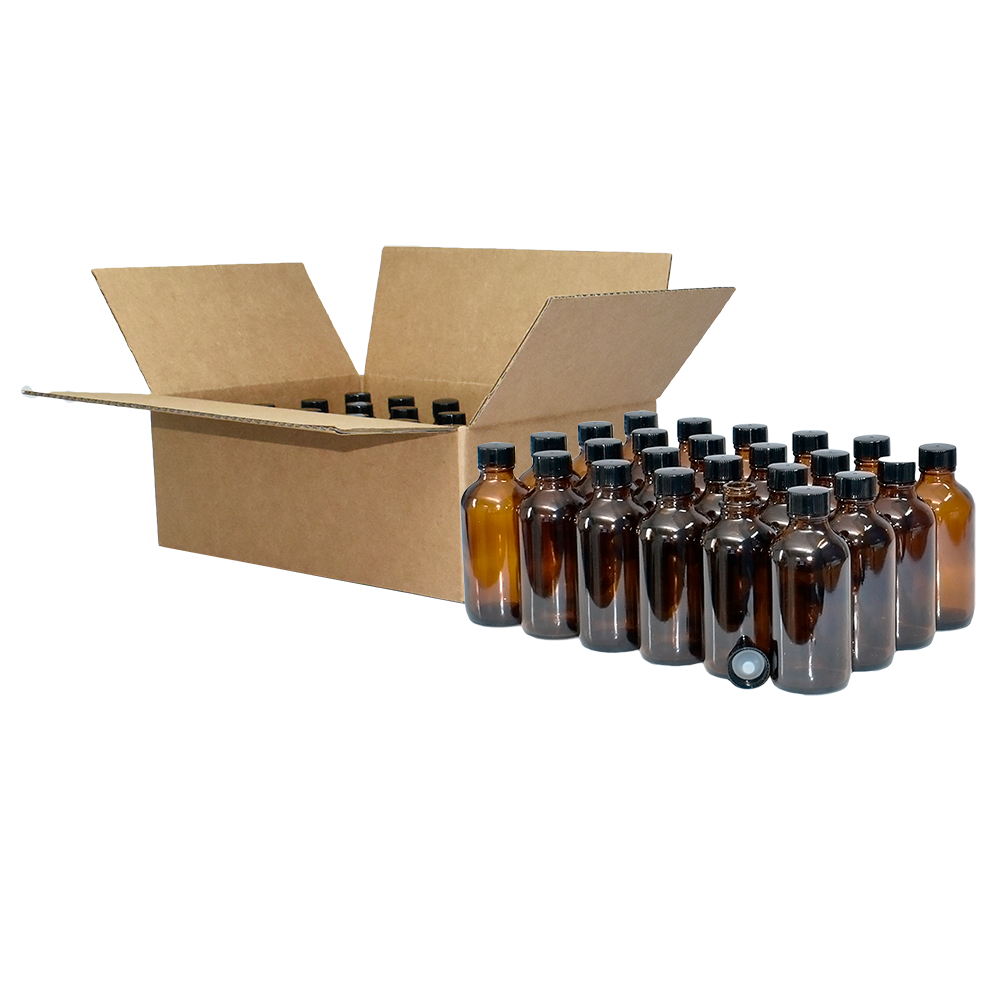 4 oz. Amber Boston Round with Black Cone Lined Cap (22/400) (V5) (V5)