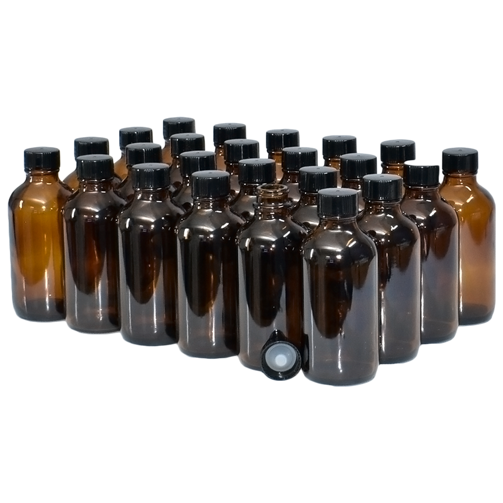 4 oz. Amber Boston Round with Black Cone Lined Cap (22/400) (V8) (V5)
