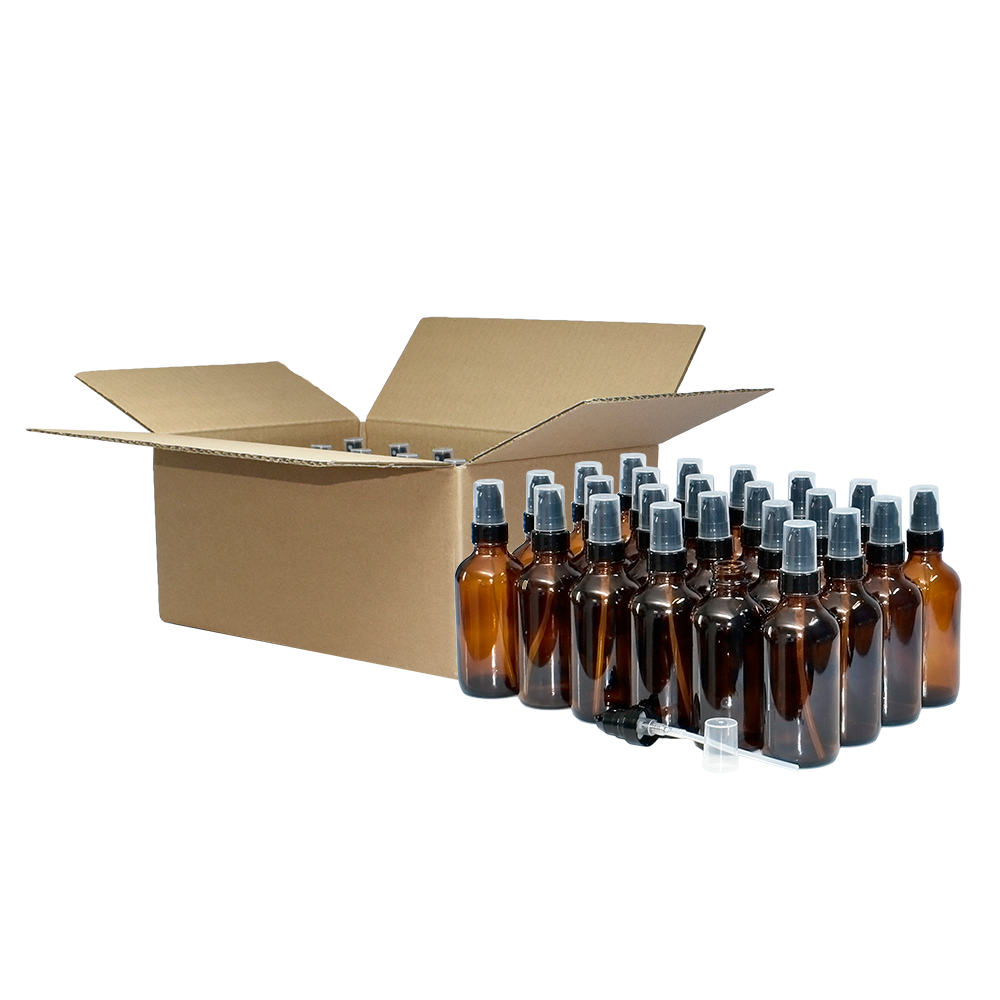 4 oz. Amber Boston Round with Black Cream Pump (22/400) (V8) (V20)-Glass Bottle Outlet