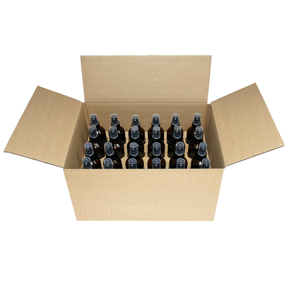 4 oz. Amber Boston Round with Black Fine-Mist Sprayer (Smooth) (22/400) (V8) (V20)