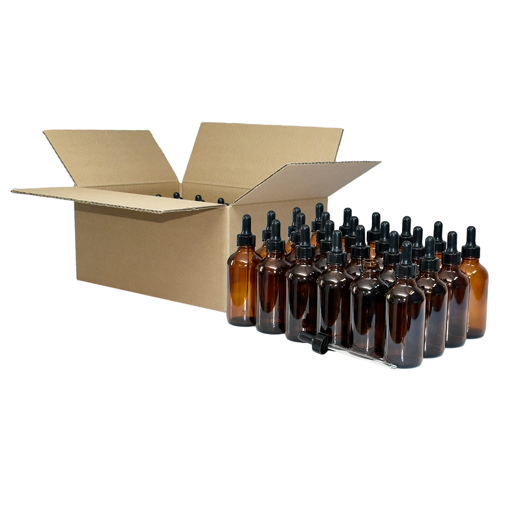 4 oz. Amber Boston Round with Nitrile Rubber Black Glass Dropper (22/400) (V8) (V12)-Glass Bottle Outlet