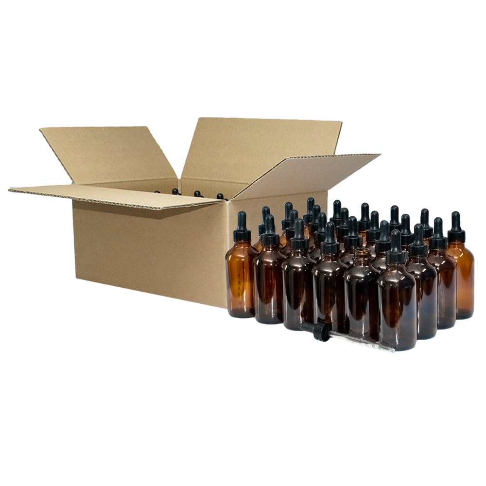 4 oz. Amber Boston Round with Nitrile Rubber Black Graduated Glass Dropper (22/400) (V8) (V12)-Glass Bottle Outlet