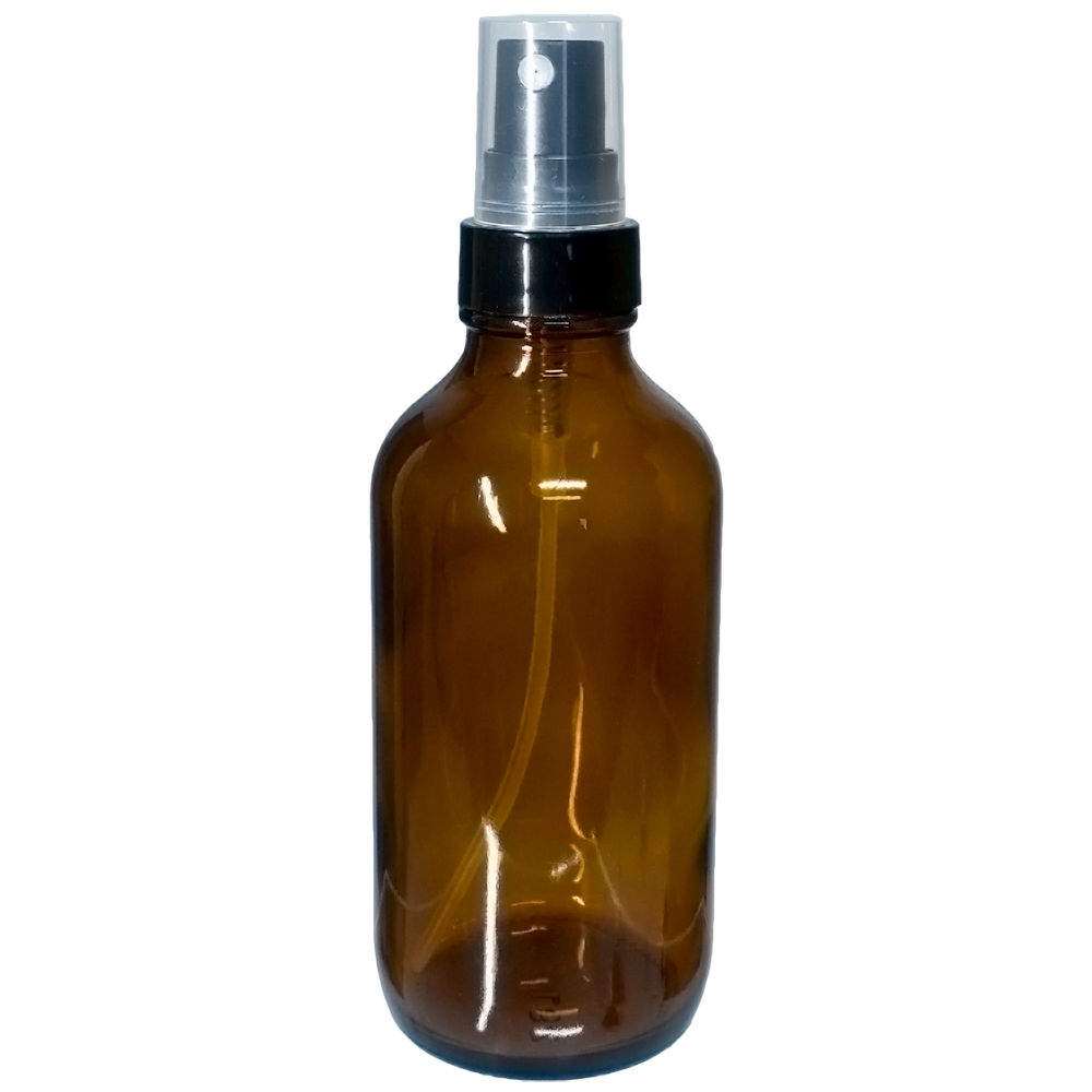 4 oz. Amber Boston Round with Black Fine-Mist Sprayer (Smooth) (22/400) (V23) (V20)