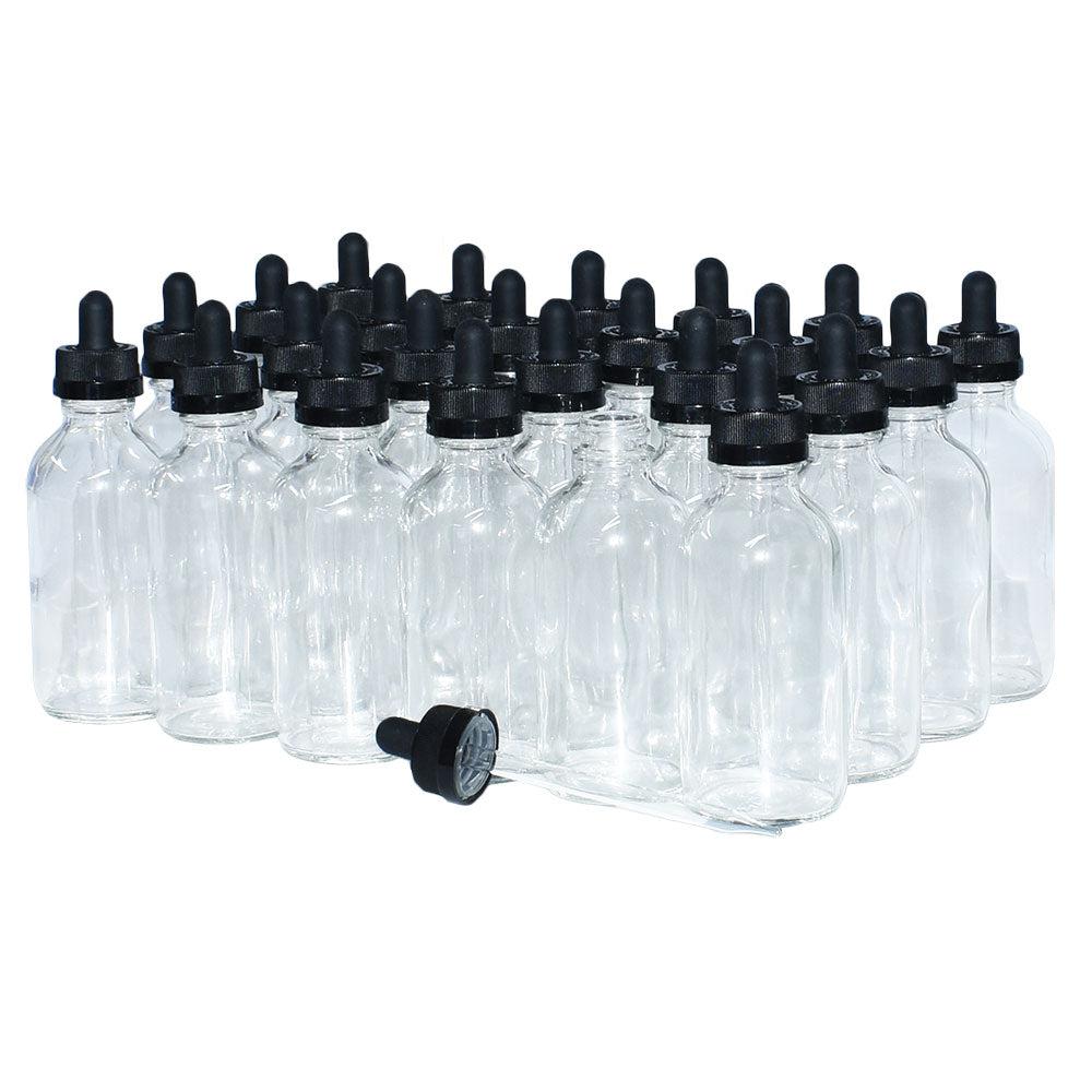 4 oz. Clear Boston Round with Black Child-Resistant Glass Dropper (22/400) (V23) (V8)-Glass Bottle Outlet