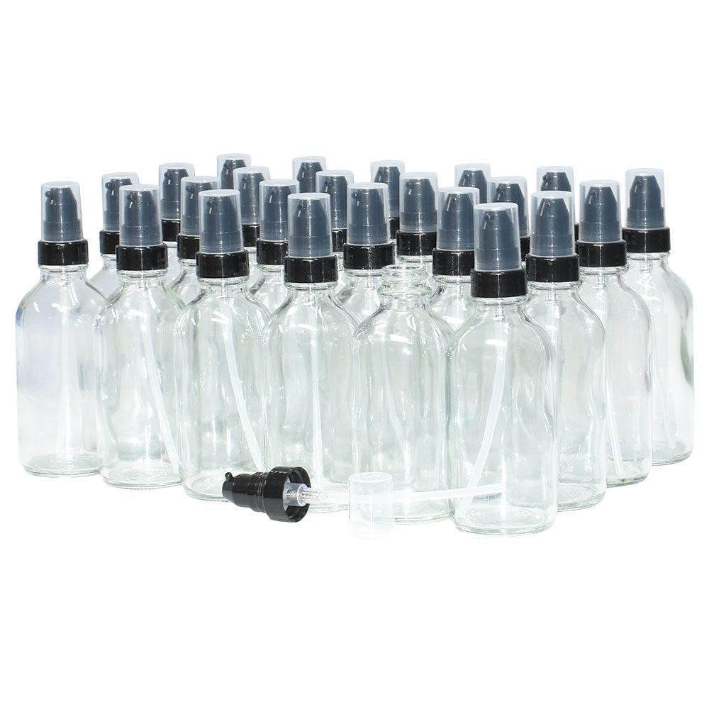 4 oz. Clear Boston Round with Black Cream Pump (22/400) (V23) (V20)-Glass Bottle Outlet