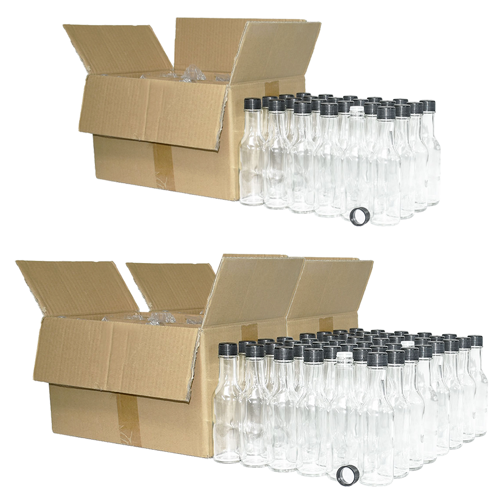 5 oz. Clear Glass Hot Sauce Bottle with Black Foam-Lined Cap and Orifice Reducer (24/414) (V23) (V23)