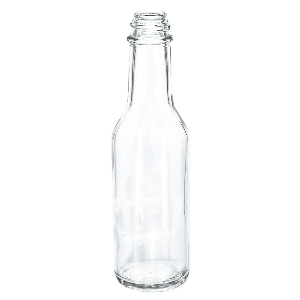 5 oz. Clear Glass Hot Sauce Bottle with Black Foam-Lined Cap and Orifice Reducer (24/414) (V23) (V23)