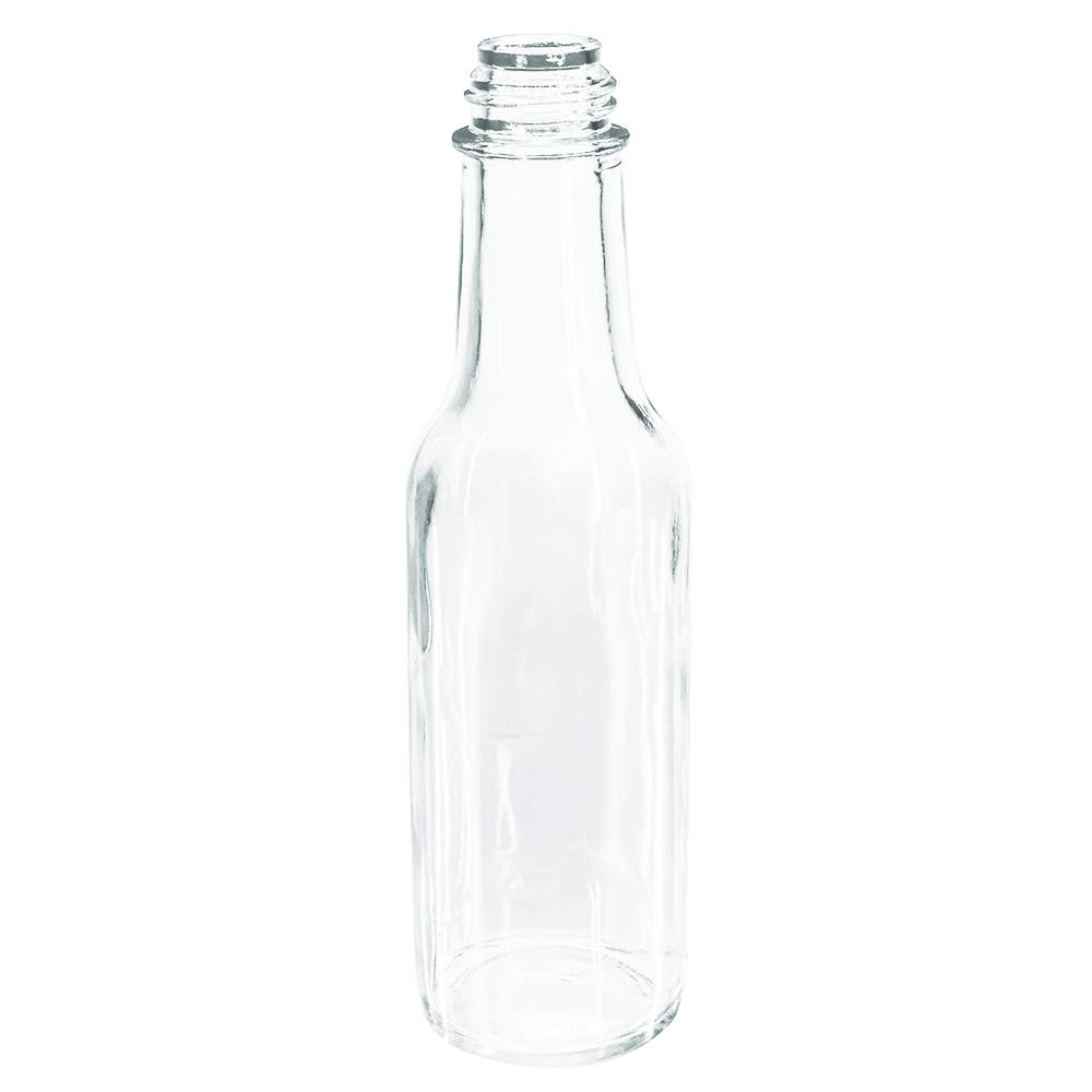 5 oz. Clear Glass Hot Sauce Bottle with Black Foam-Lined Cap and Orifice Reducer (24/414) (V1)-24 (V1)