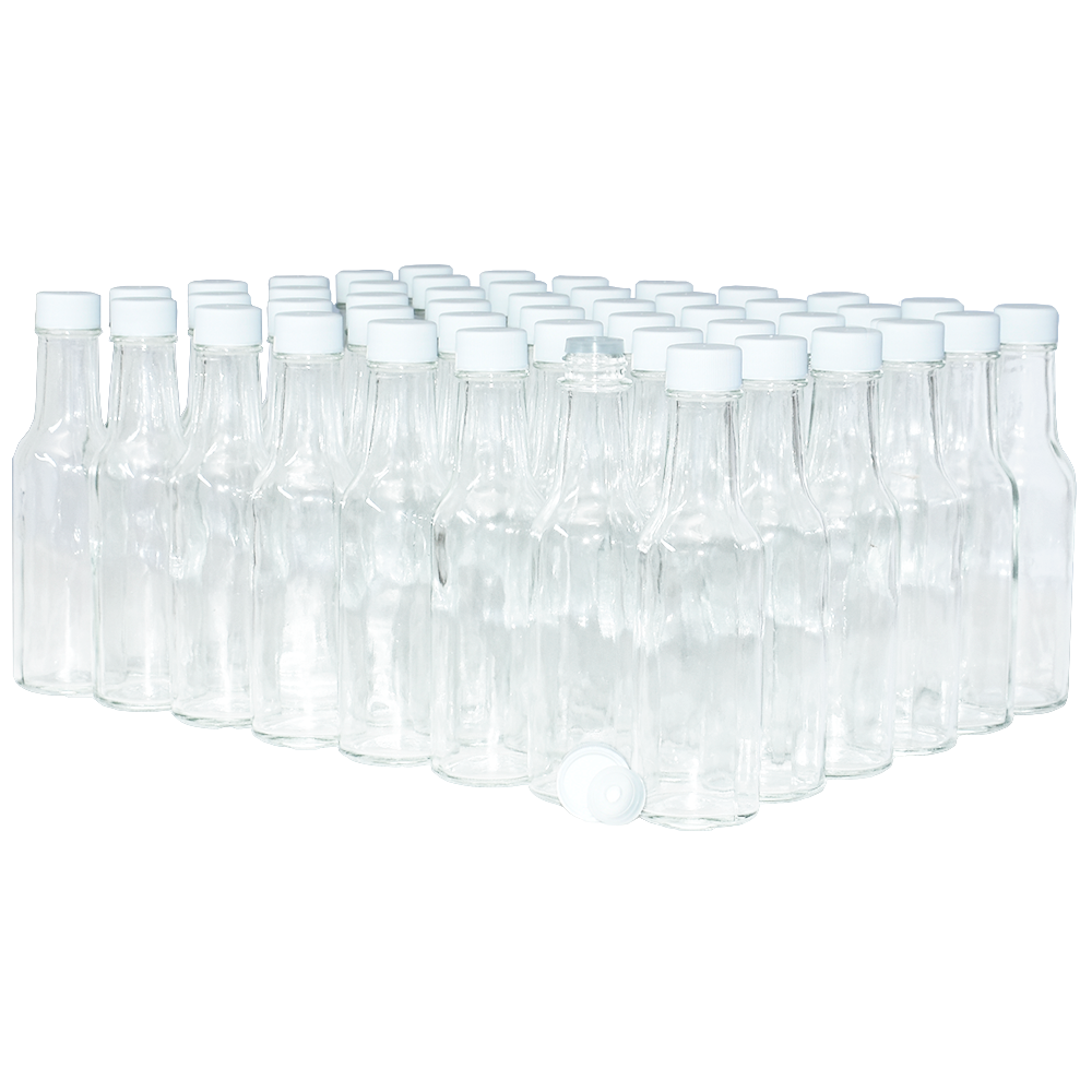 5 oz. Clear Glass Hot Sauce Bottle with White Unlined Cap and Orifice Reducer (24/414) (V1)-24 (V1)