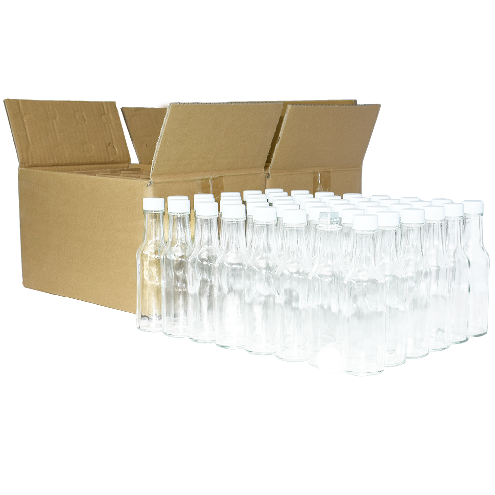 5 oz. Clear Glass Hot Sauce Bottle with White Unlined Cap and Orifice Reducer (24/414) (V1)-24 (V1)