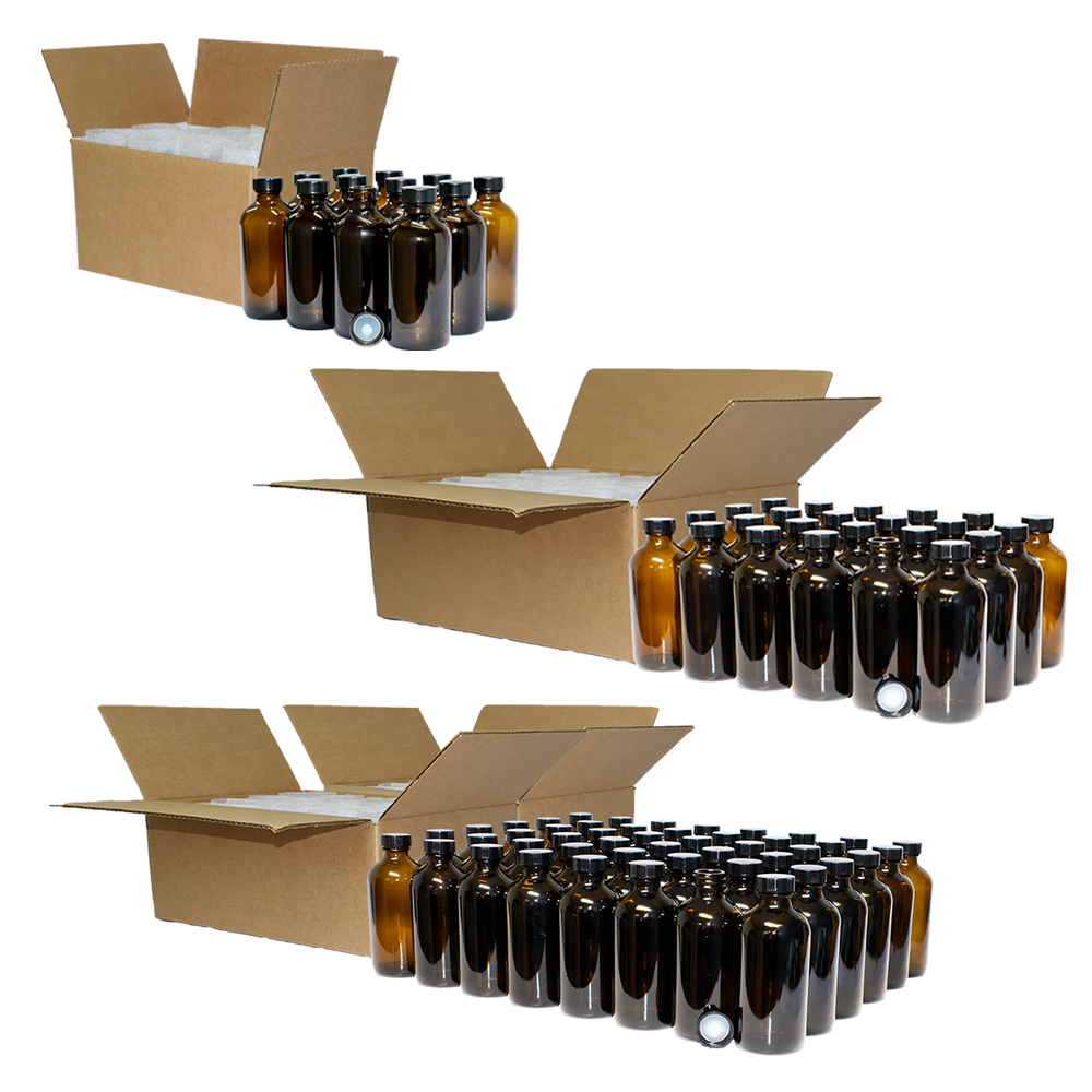 8 oz. Amber Boston Round with Black Poly Cone Cap (28/400) (V5) (V5)