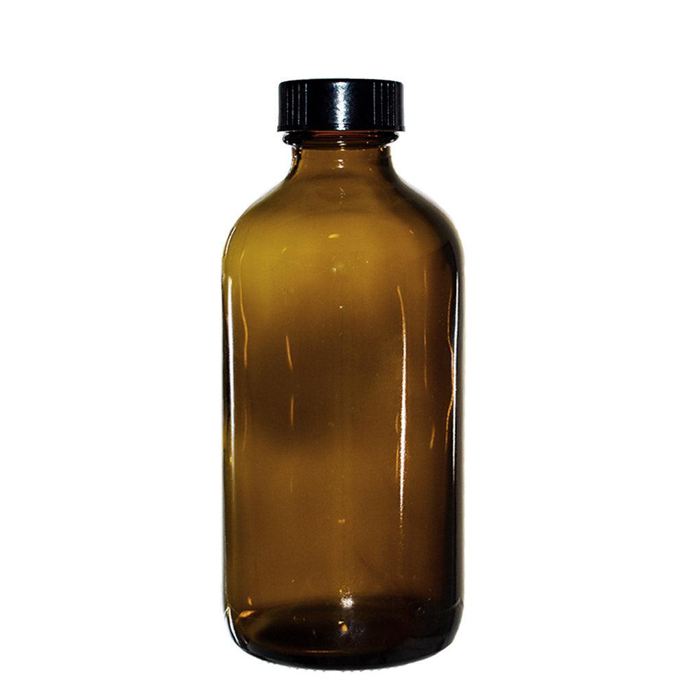 8 oz. Amber Boston Round with Black Poly Cone Cap (28/400) (V5) (V5)