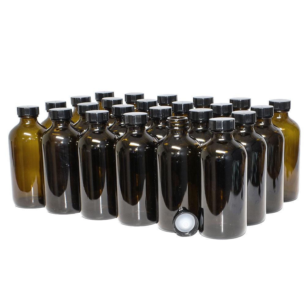 8 oz. Amber Boston Round with Black Poly Cone Cap (28/400) (V5) (V5)