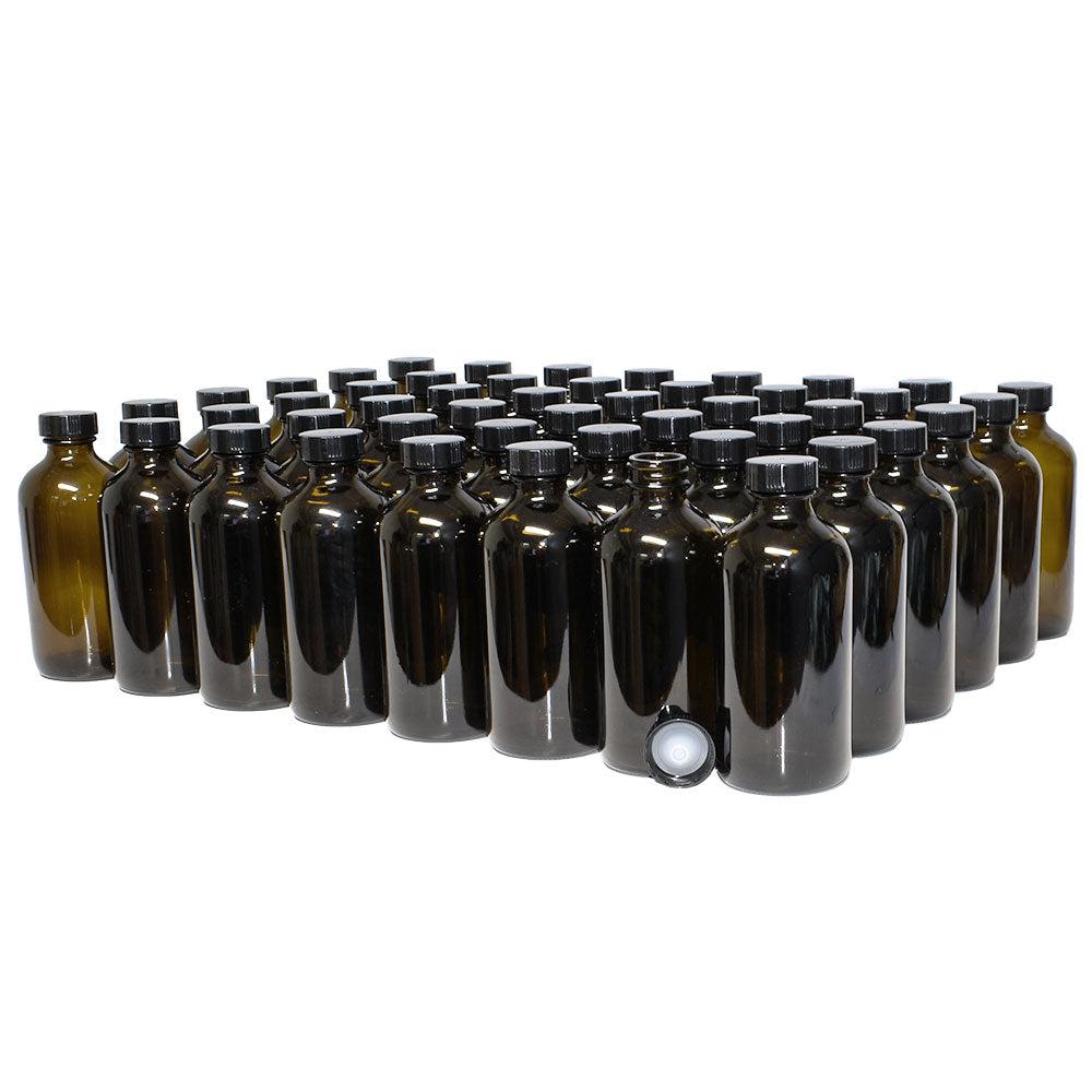 8 oz. Amber Boston Round with Black Poly Cone Cap (28/400) (V5) (V5)