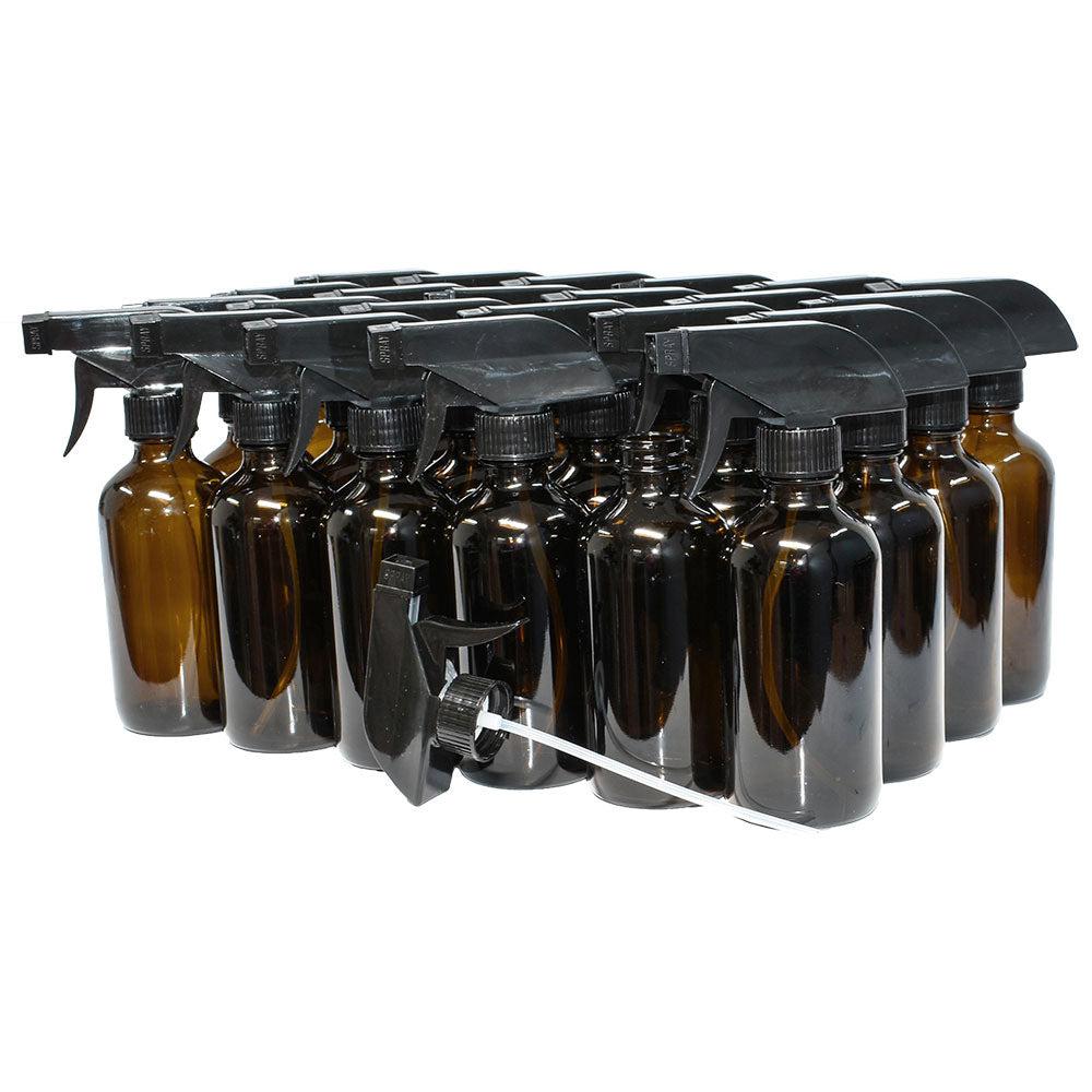 8 oz. Amber Boston Round with Black Trigger Sprayer (28/400) (V23) (V13)