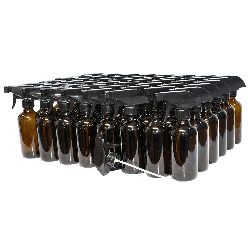 8 oz. Amber Boston Round with Black Trigger Sprayer (28/400) (V23) (V13)