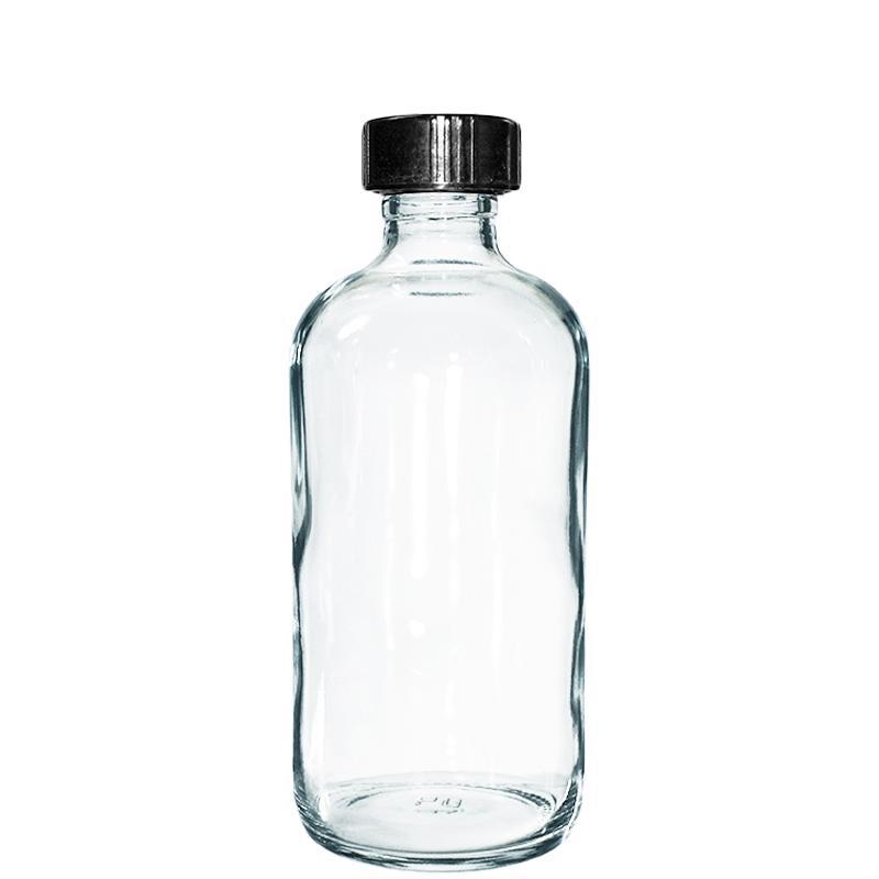 8 oz. Clear Boston Round with Black Poly Cone Cap (24/400) (V4) (V7)