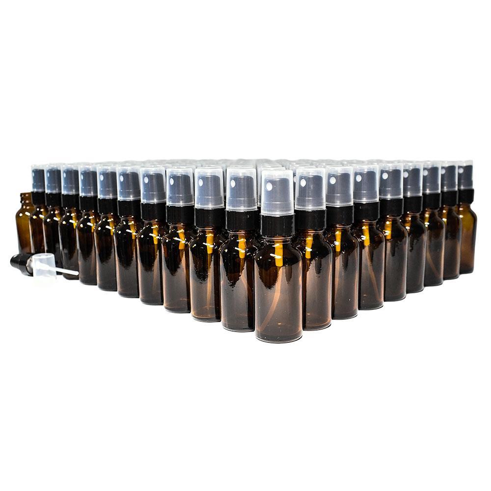 1 oz. Amber Boston Round with Black Fine-Mist Sprayer (Smooth) (.1 ml Per Spray) (20/400) (V5) (V15)
