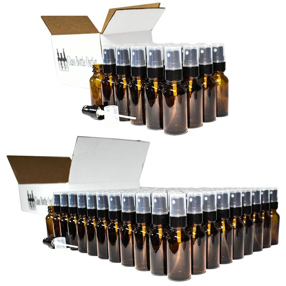 1 oz. Amber Boston Round with Black Fine-Mist Sprayer (Smooth) (.1 ml Per Spray) (20/400) (V5) (V15)