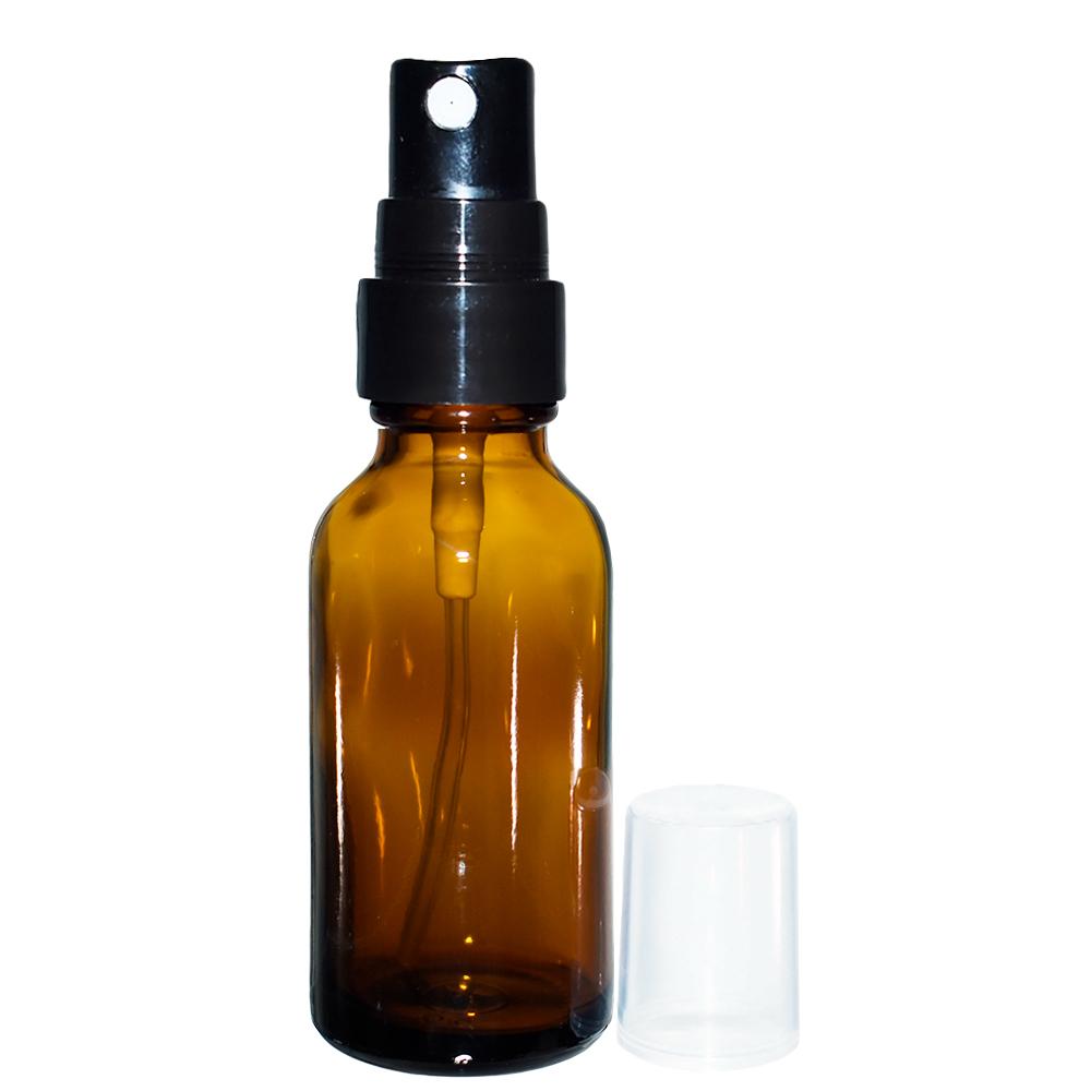 1 oz. Amber Boston Round with Black Fine-Mist Sprayer (Smooth) (.1 ml Per Spray) (20/400) (V5) (V15)