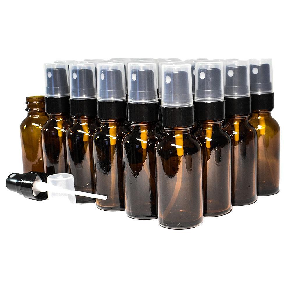 1 oz. Amber Boston Round with Black Fine-Mist Sprayer (Smooth) (.1 ml Per Spray) (20/400) (V5) (V15)