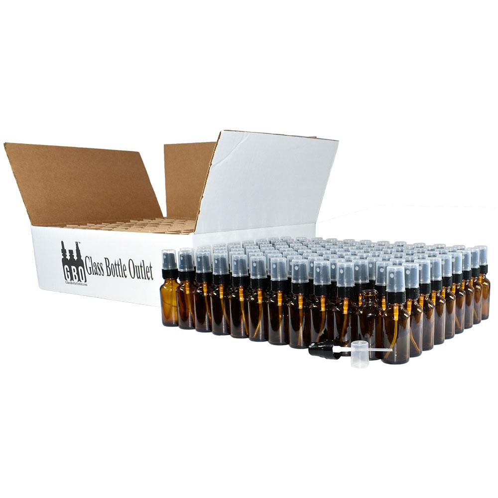 1 oz. Amber Boston Round with Black Fine-Mist Sprayer (Smooth) (.1 ml Per Spray) (20/400) (V7) (V15)