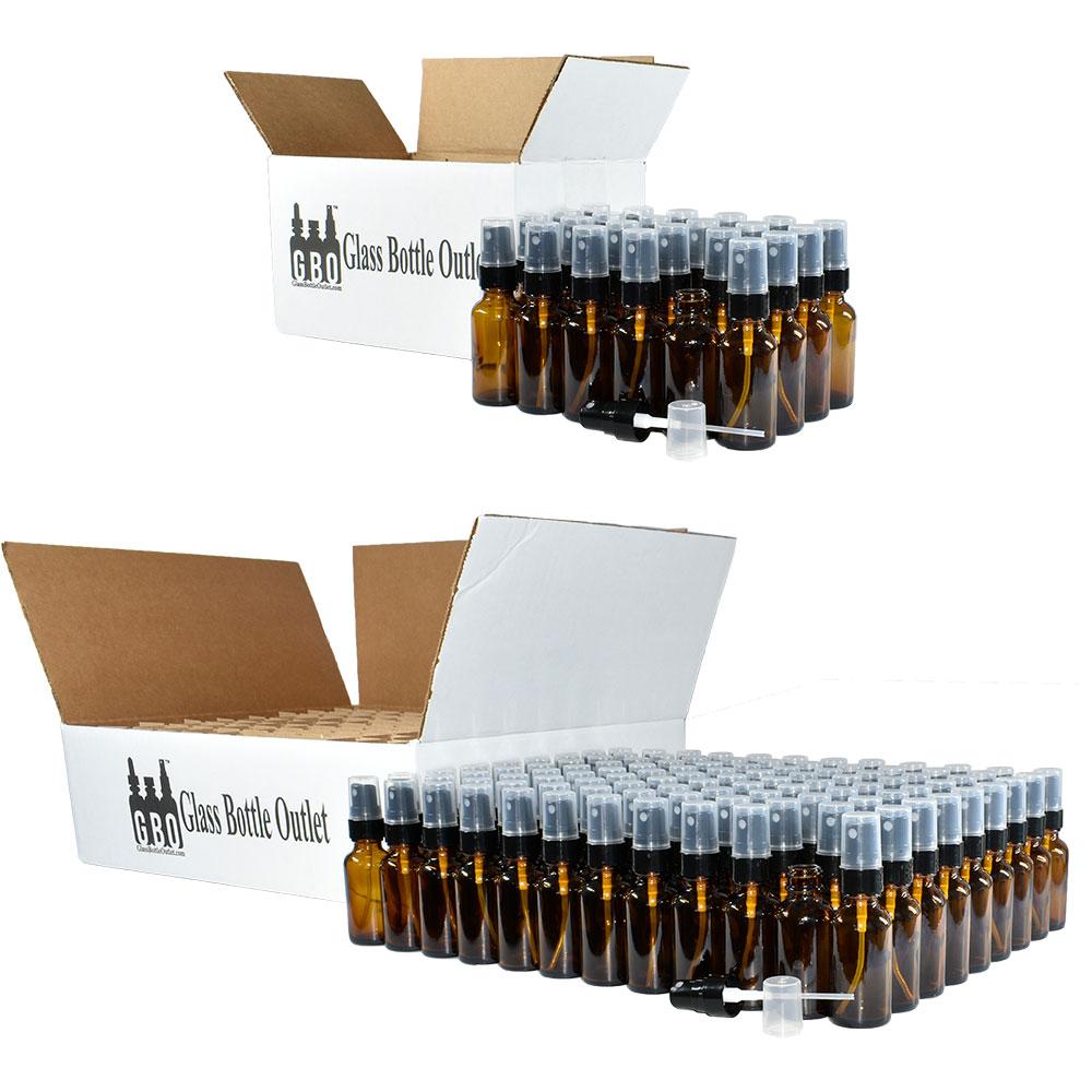 1 oz. Amber Boston Round with Black Fine-Mist Sprayer (Smooth) (.1 ml Per Spray) (20/400) (V7) (V15)