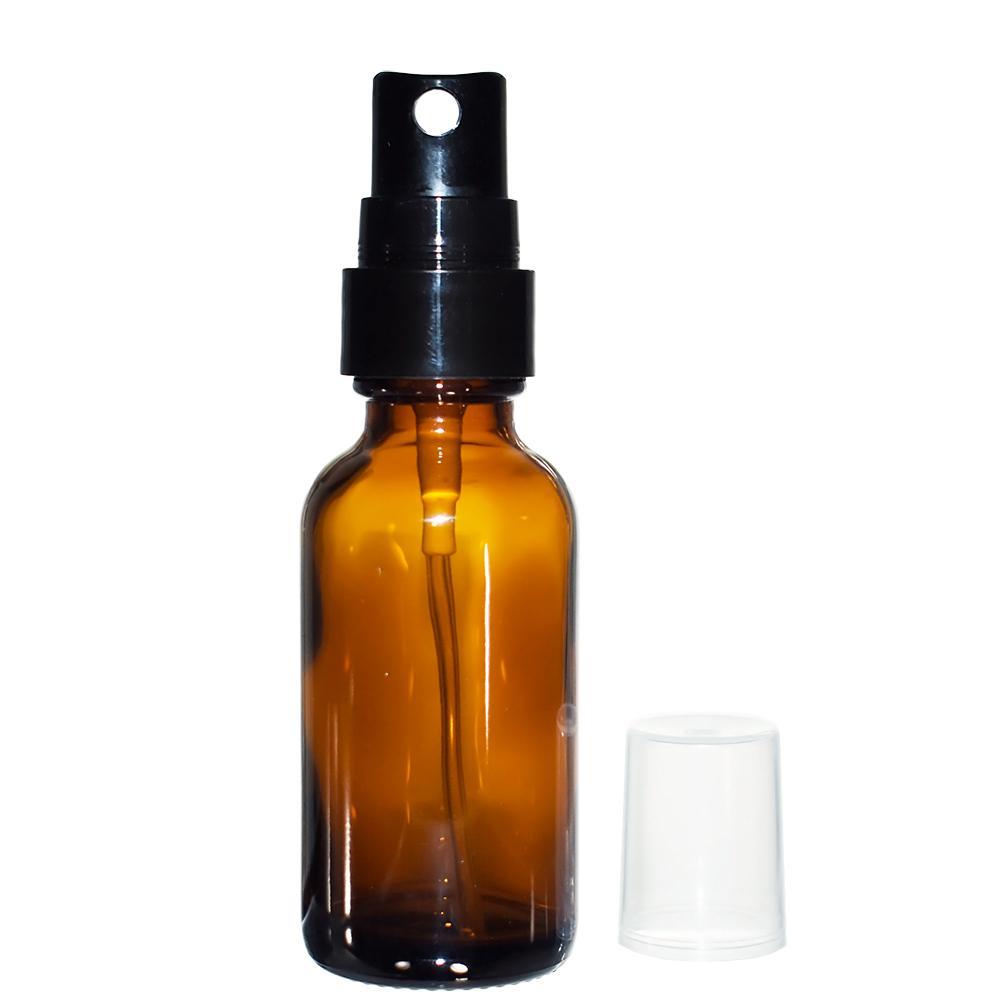 1 oz. Amber Boston Round with Black Fine-Mist Sprayer (Smooth) (.1 ml Per Spray) (20/400) (V7) (V15)