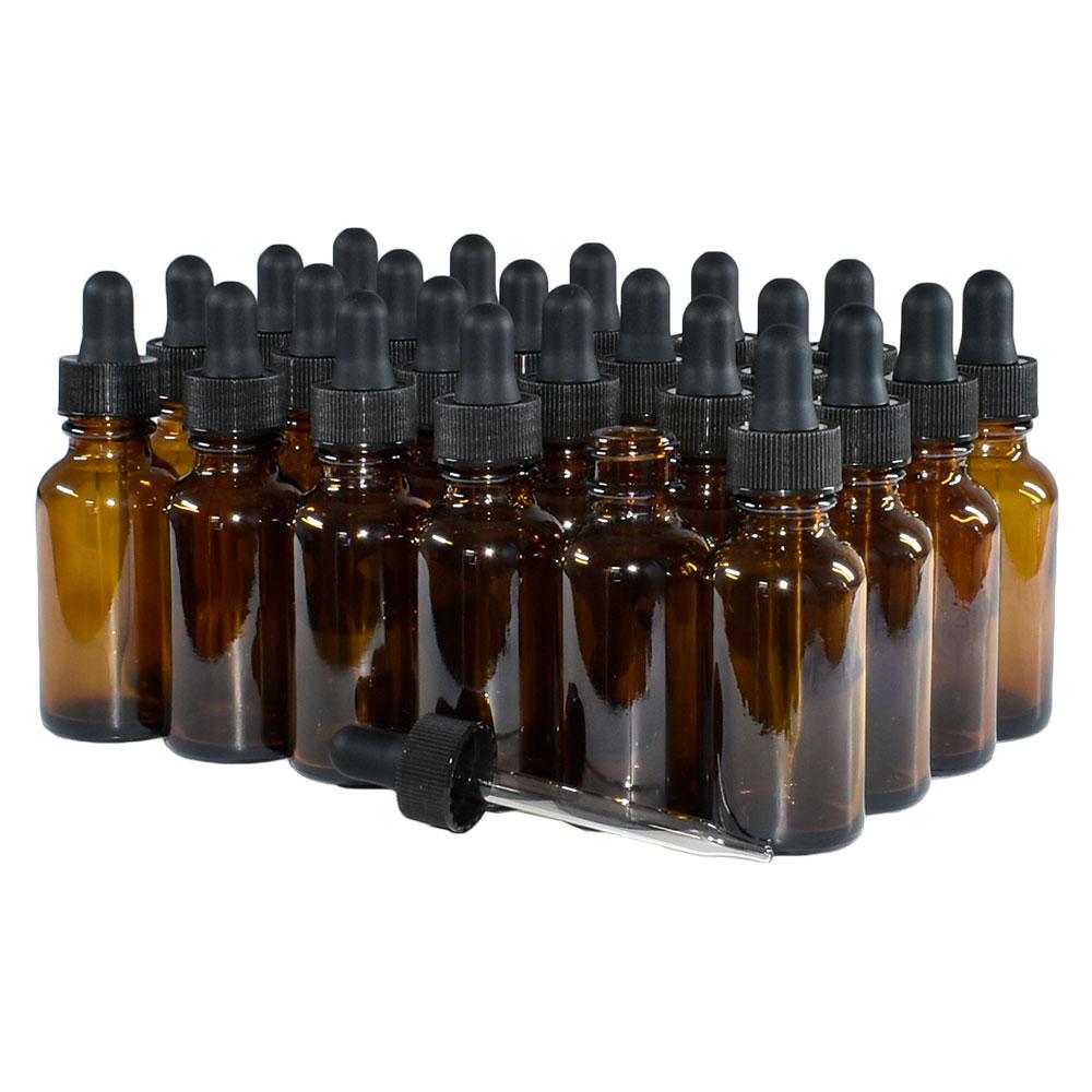 1 oz. Amber Boston Round with Black Glass Dropper (20/400) (V7) (V8)