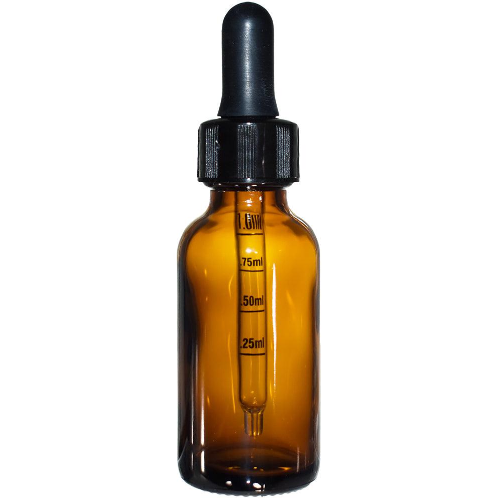 1 oz. Amber Boston Round with Black Graduated Nitrile Glass Dropper (20/400) (V7) (V12)