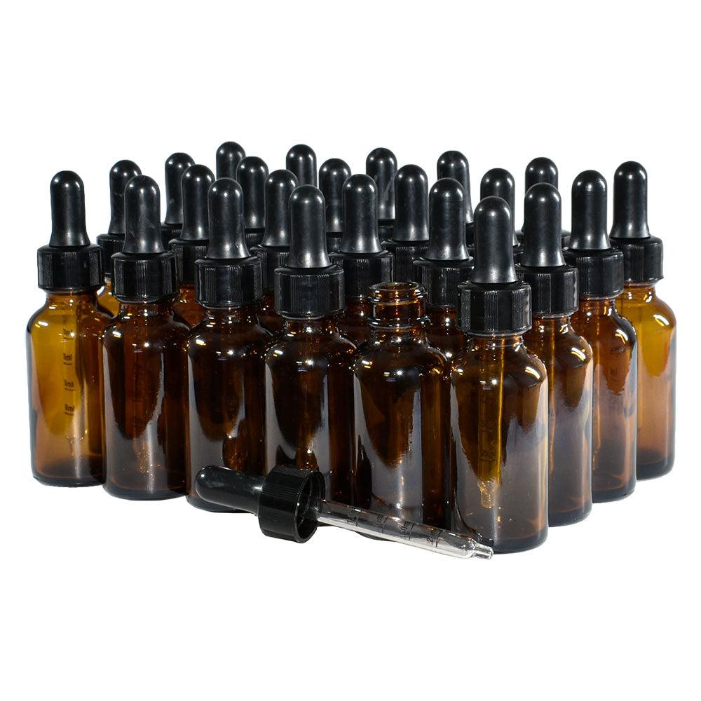1 oz. Amber Boston Round with Black Graduated Nitrile Glass Dropper (20/400) (V7) (V12)