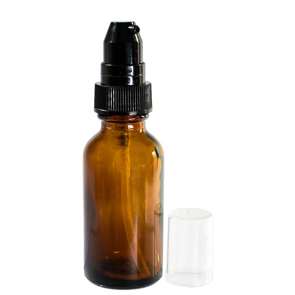 1 oz. Amber Boston Round with Black Treatment Pump (20/400) (V5) (V20)
