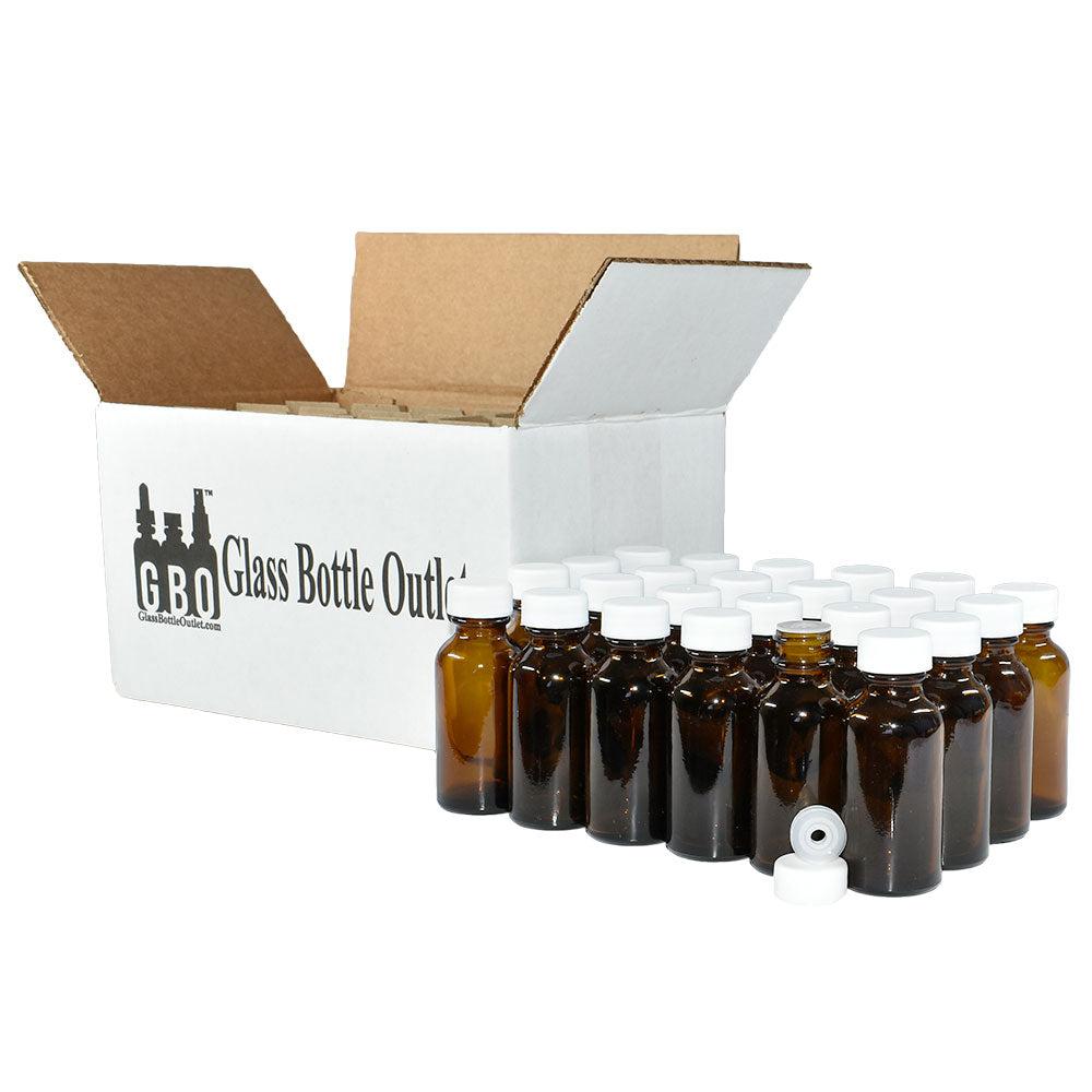 1 oz. Amber Boston Round with Reducer and White Cap (20/400) (V5) (V1)