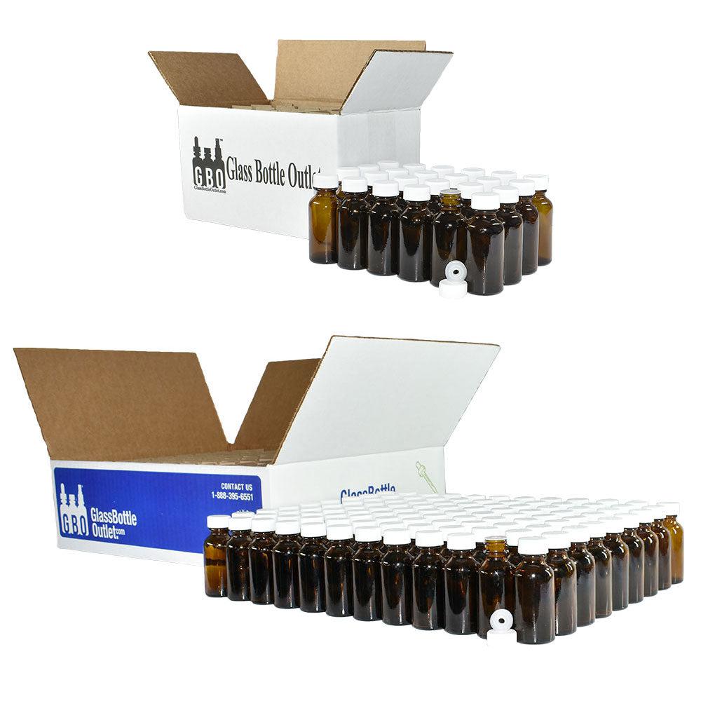 1 oz. Amber Boston Round with Reducer and White Cap (20/400) (V5) (V1)