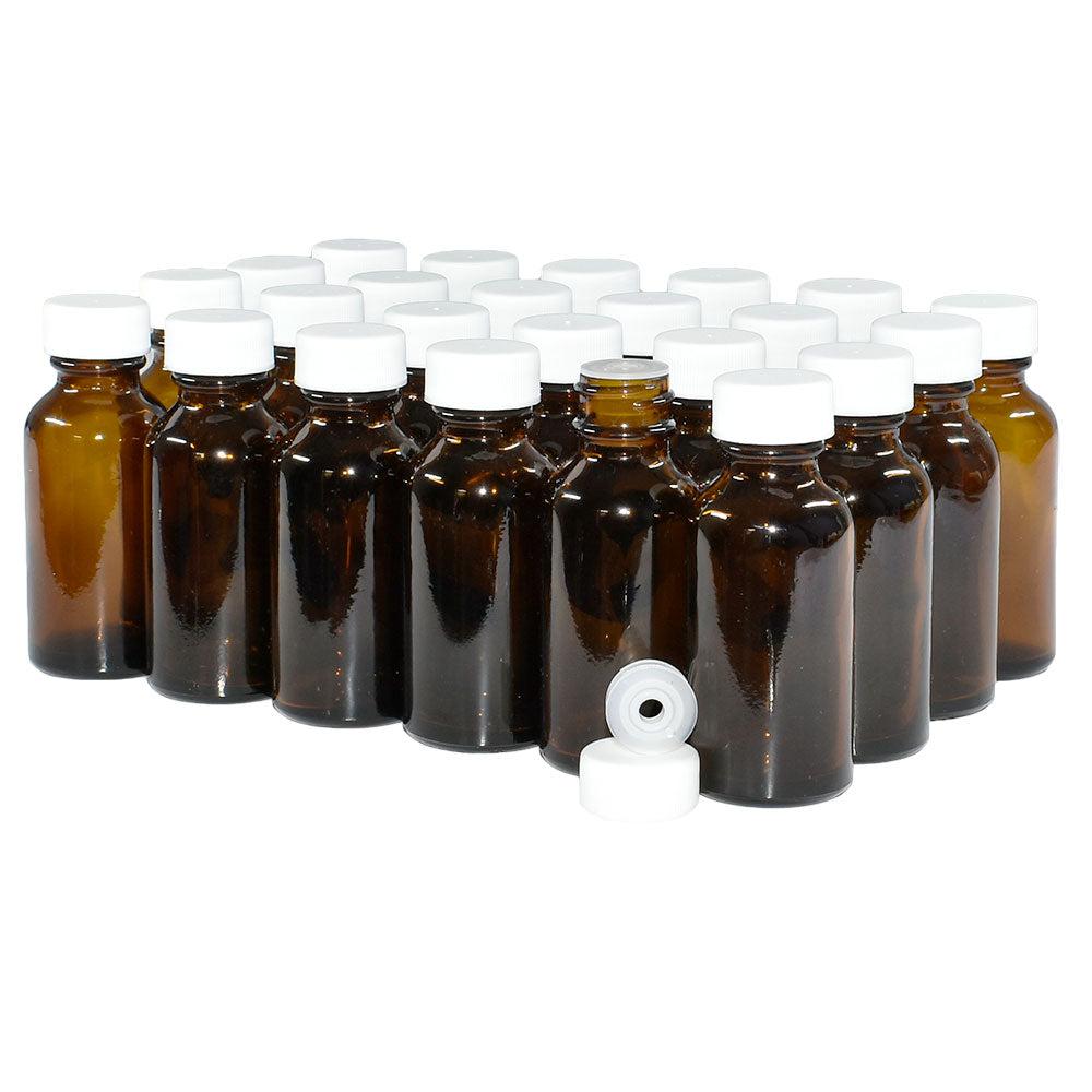 1 oz. Amber Boston Round with Reducer and White Cap (20/400) (V5) (V1)