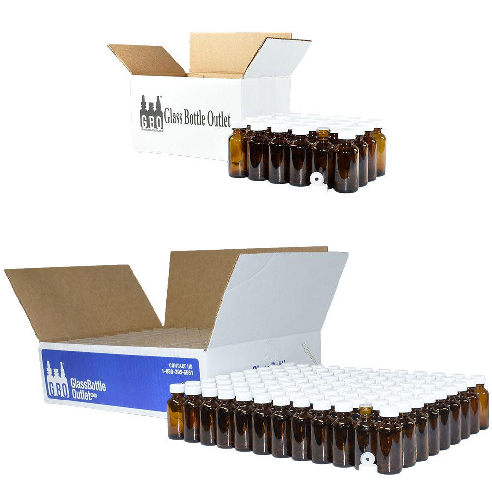 1 oz. Amber Boston Round with Reducer and White Cap (20/400) (V7) (V1)