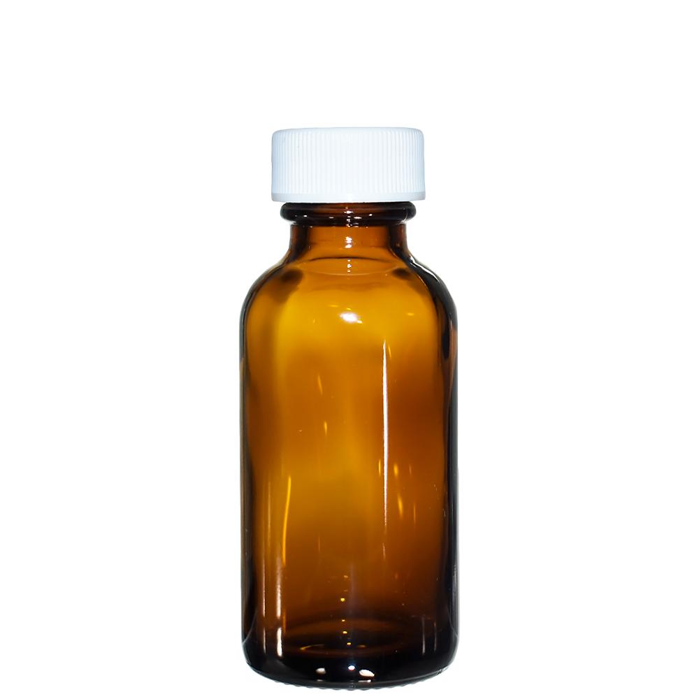 1 oz. Amber Boston Round with Reducer and White Cap (20/400) (V7) (V1)