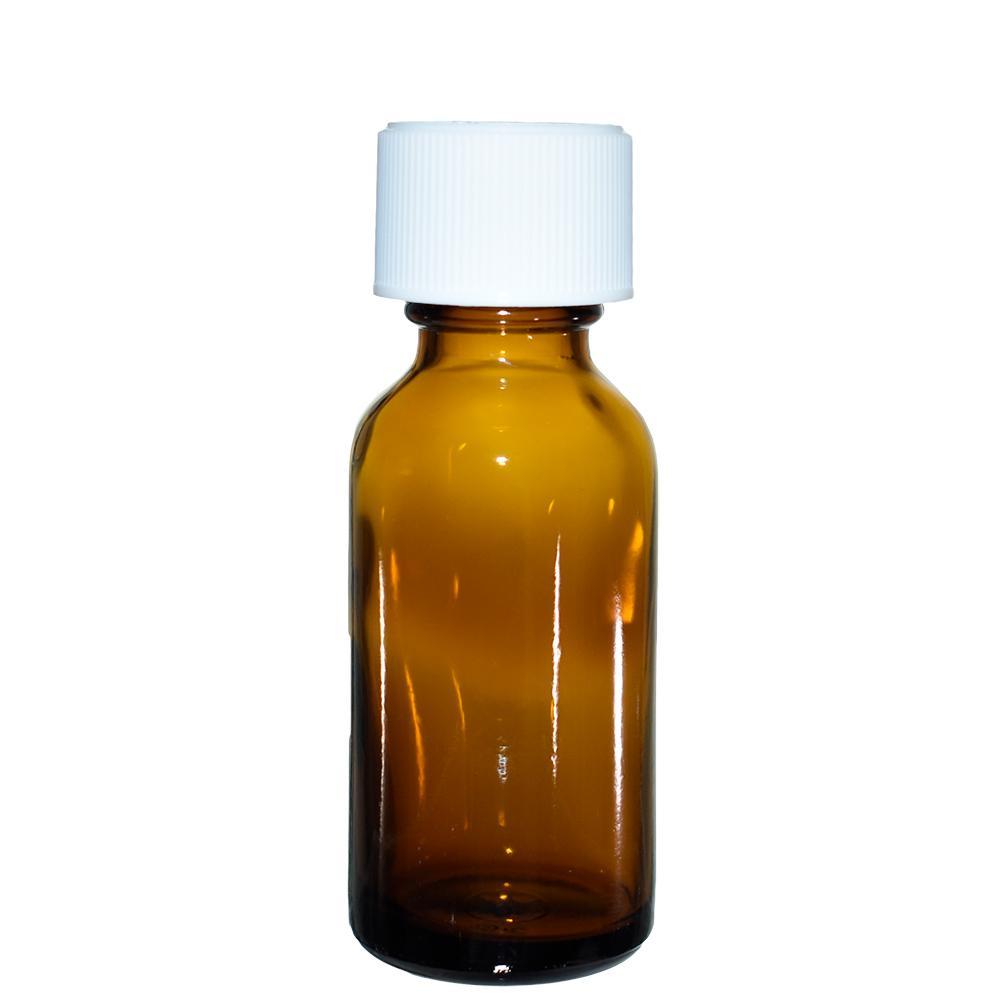 1 oz. Amber Boston Round with Reducer and White Child-Resistant Cap (20/400) (V5) (V6)