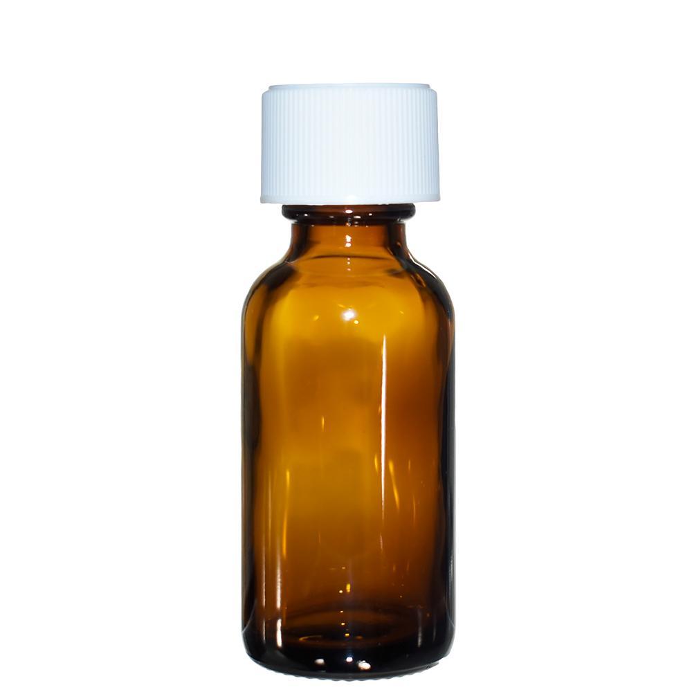 1 oz. Amber Boston Round with Reducer and White Child-Resistant Cap (20/400) (V7) (V1)