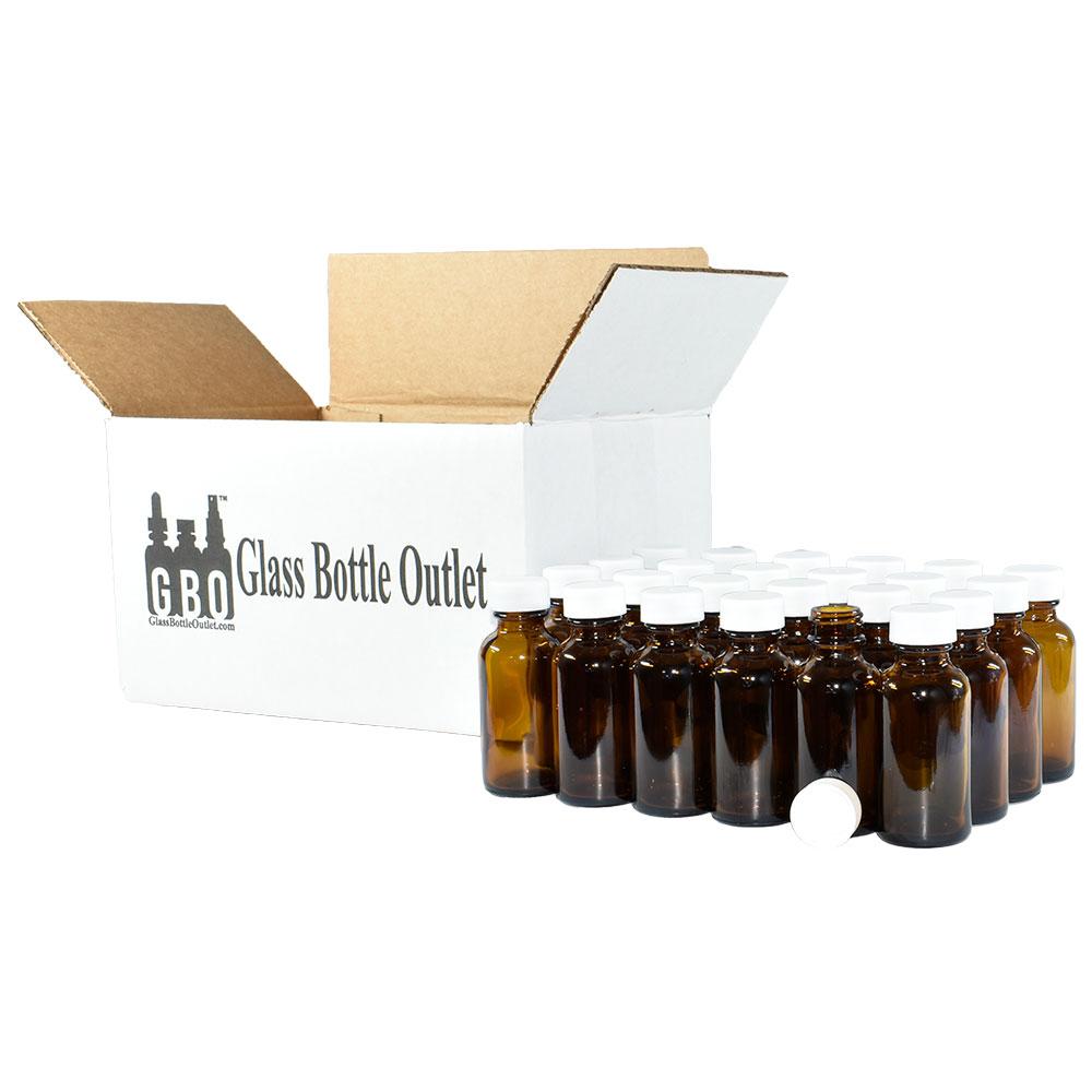 1 oz. Amber Boston Round with White Cap (20/400) (V7) (V1)