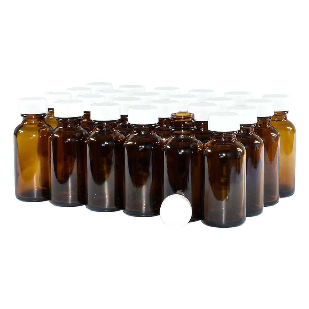 1 oz. Amber Boston Round with White Cap (20/400) (V7) (V1)