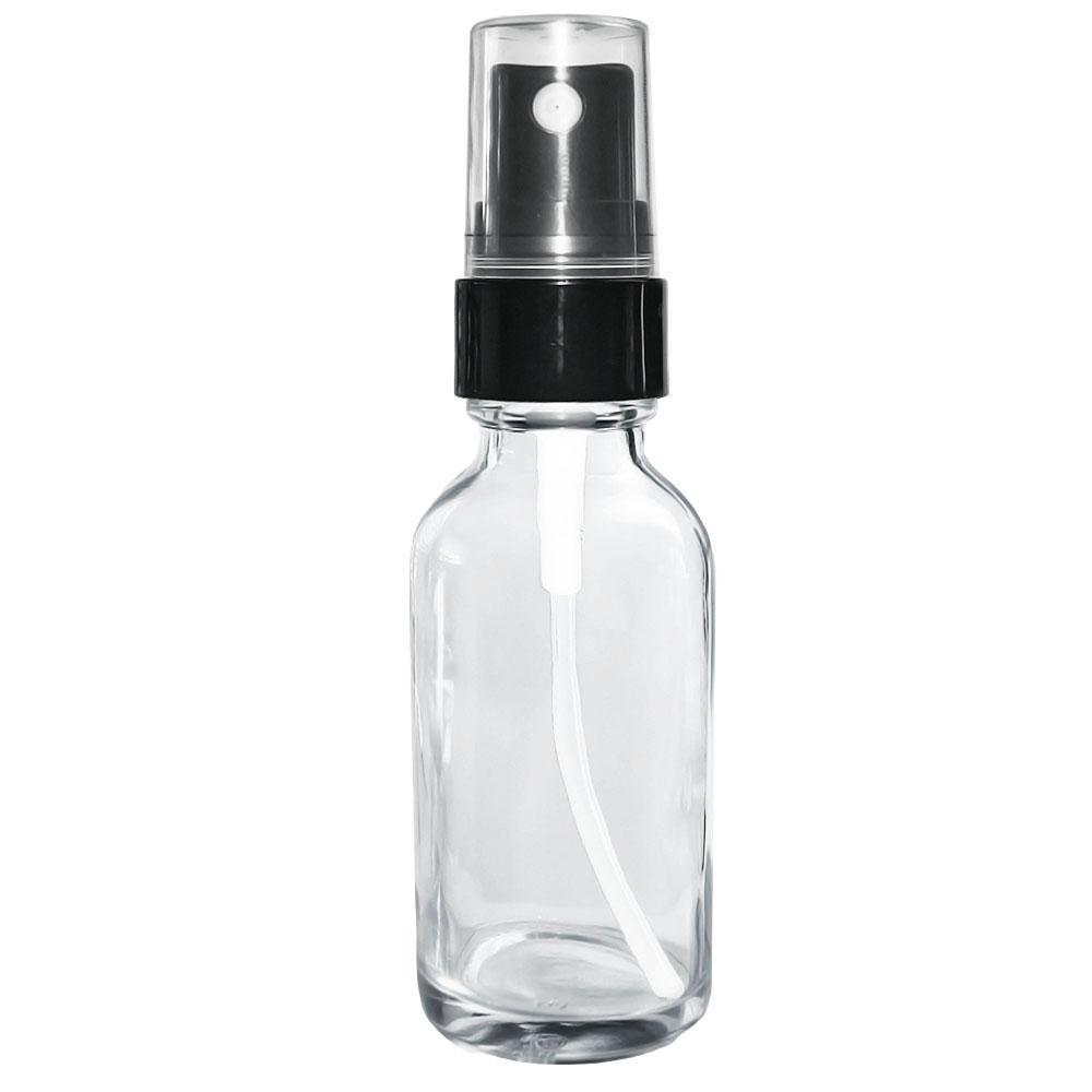 1 oz. Clear Boston Round with Black Fine-Mist Sprayer (Smooth) (.1 ml Per Spray) (20/400) (V20) (V15)