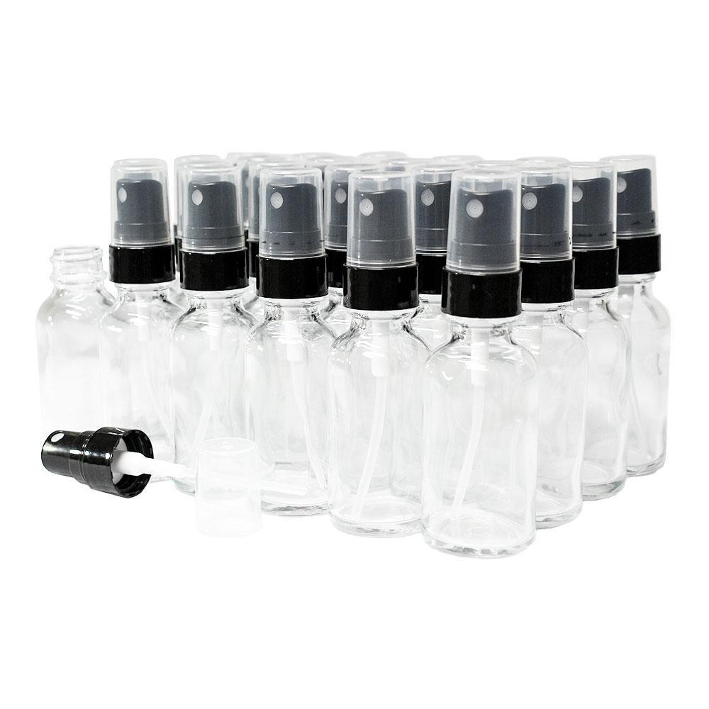 1 oz. Clear Boston Round with Black Fine-Mist Sprayer (Smooth) (.1 ml Per Spray) (20/400) (V20) (V15)