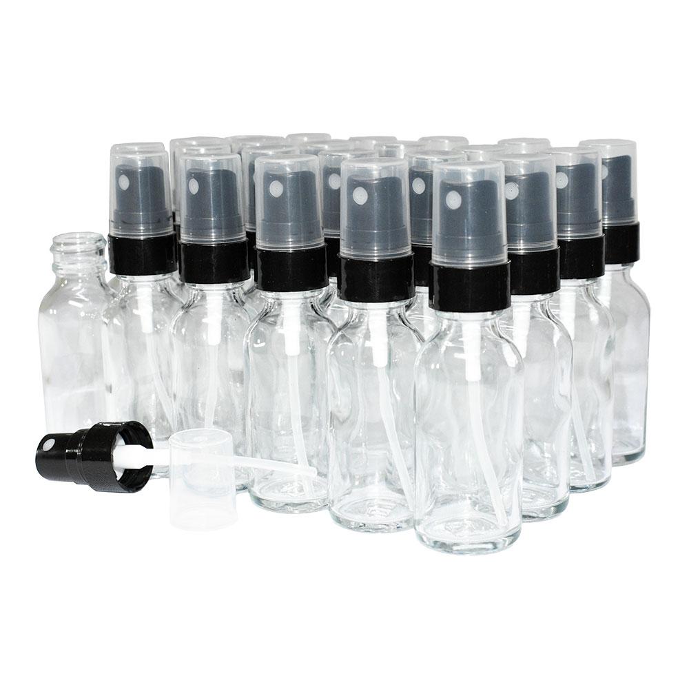 1 oz. Clear Boston Round with Black Fine-Mist Sprayer (Smooth) (.1 ml Per Spray) (20/400) (V4) (V15)