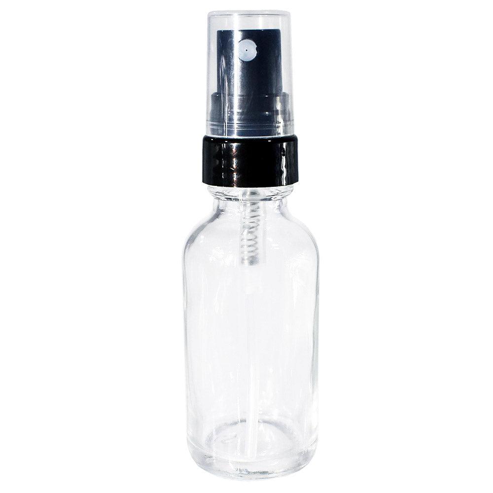 1 oz. Clear Boston Round with Black Fine-Mist Sprayer (Smooth) (.16 ml Per Spray) (20/400) (V8) (V20)