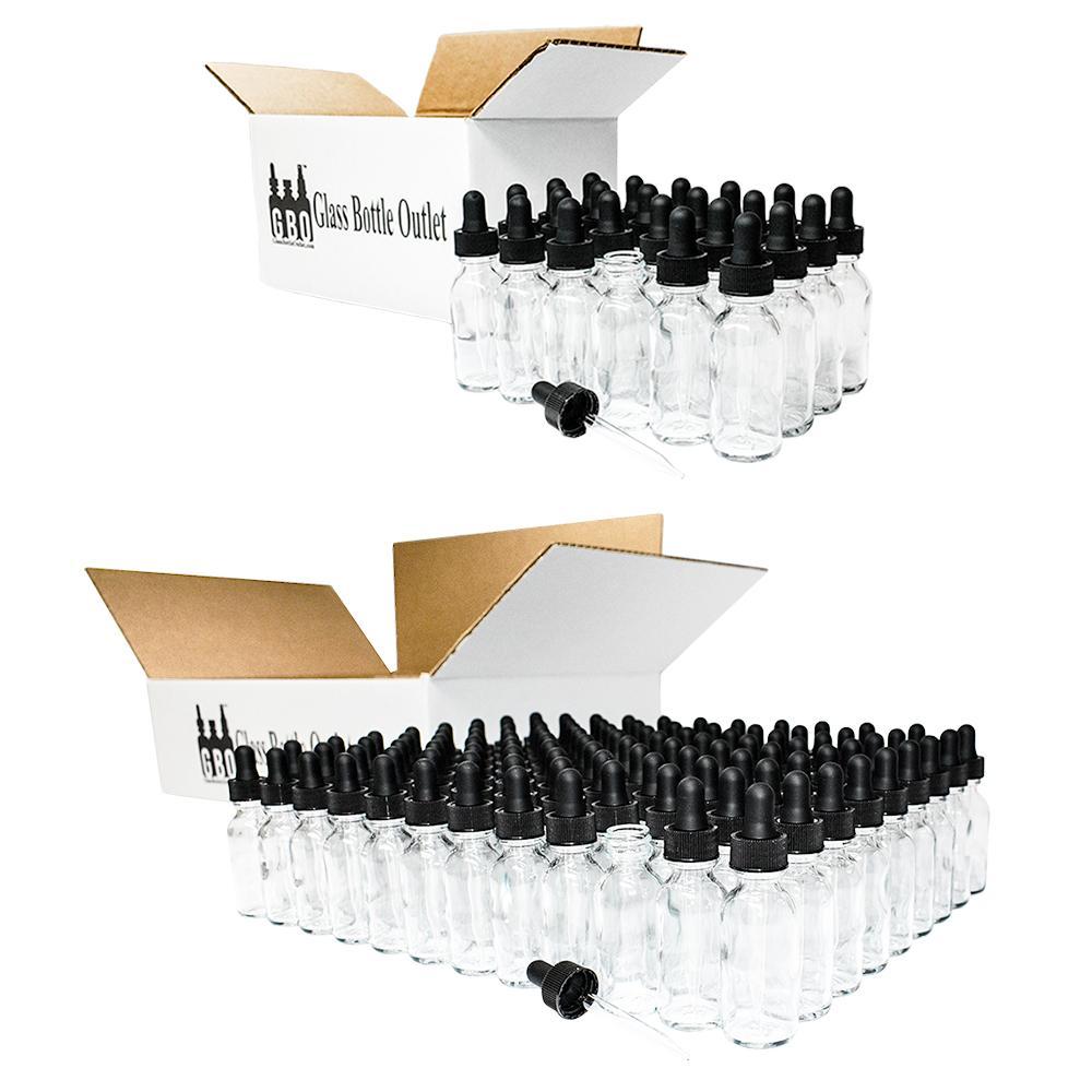 1 oz. Clear Boston Round with Black Glass Dropper (20/400) (V4) (V8)